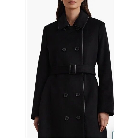 Lauren Ralph Lauren Womens 10 Black Double Breasted Belted Trench Coat NWT $360 - Picture 4 of 8